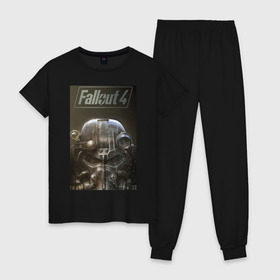 Женская пижама хлопок с принтом Fallout4 в Петрозаводске, 100% хлопок | брюки и футболка прямого кроя, без карманов, на брюках мягкая резинка на поясе и по низу штанин | 