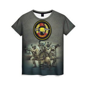 Женская футболка 3D с принтом Спецназ в Петрозаводске, 100% полиэфир ( синтетическое хлопкоподобное полотно) | прямой крой, круглый вырез горловины, длина до линии бедер | альфа | армия | войска | гру | силовые структуры