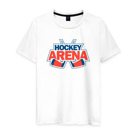 Мужская футболка хлопок с принтом Hockey Arena в Петрозаводске, 100% хлопок | прямой крой, круглый вырез горловины, длина до линии бедер, слегка спущенное плечо. | arena | hockey | для фанатов игры hockey arenahockeyarena