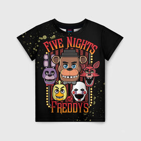 Детская футболка 3D с принтом Five Nights At Freddy`s в Петрозаводске, 100% гипоаллергенный полиэфир | прямой крой, круглый вырез горловины, длина до линии бедер, чуть спущенное плечо, ткань немного тянется | five nights at freddys | fnaf | freddy | игры | медведь | мишка | фнаф | фредди