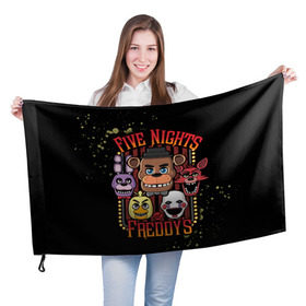 Флаг 3D с принтом Five Nights At Freddy`s в Петрозаводске, 100% полиэстер | плотность ткани — 95 г/м2, размер — 67 х 109 см. Принт наносится с одной стороны | five nights at freddys | fnaf | freddy | игры | медведь | мишка | фнаф | фредди