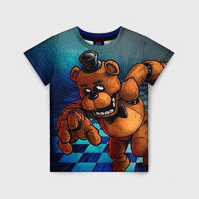 Детская футболка 3D с принтом Five Nights At Freddy`s в Петрозаводске, 100% гипоаллергенный полиэфир | прямой крой, круглый вырез горловины, длина до линии бедер, чуть спущенное плечо, ткань немного тянется | five nights at freddys | fnaf | freddy | игры | медведь | мишка | фнаф | фредди