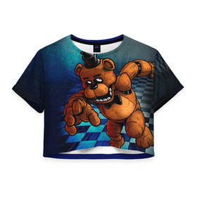 Женская футболка 3D укороченная с принтом Five Nights At Freddy`s в Петрозаводске, 100% полиэстер | круглая горловина, длина футболки до линии талии, рукава с отворотами | five nights at freddys | fnaf | freddy | игры | медведь | мишка | фнаф | фредди