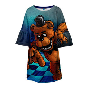 Детское платье 3D с принтом Five Nights At Freddy`s в Петрозаводске, 100% полиэстер | прямой силуэт, чуть расширенный к низу. Круглая горловина, на рукавах — воланы | five nights at freddys | fnaf | freddy | игры | медведь | мишка | фнаф | фредди