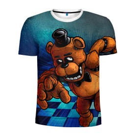 Мужская футболка 3D спортивная с принтом Five Nights At Freddy`s в Петрозаводске, 100% полиэстер с улучшенными характеристиками | приталенный силуэт, круглая горловина, широкие плечи, сужается к линии бедра | five nights at freddys | fnaf | freddy | игры | медведь | мишка | фнаф | фредди