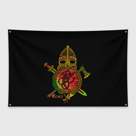 Флаг-баннер с принтом Славянский щит в Петрозаводске, 100% полиэстер | размер 67 х 109 см, плотность ткани — 95 г/м2; по краям флага есть четыре люверса для крепления | русь