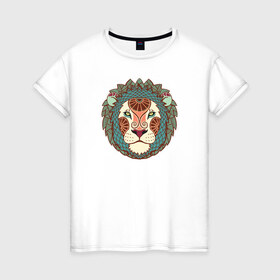 Женская футболка хлопок с принтом Лев в Петрозаводске, 100% хлопок | прямой крой, круглый вырез горловины, длина до линии бедер, слегка спущенное плечо | гороскоп | животные | лев