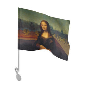 Флаг для автомобиля с принтом Леонардо да Винчи - Мона Лиза в Петрозаводске, 100% полиэстер | Размер: 30*21 см | картина | леонардо да винчи | лиза | мона | мона лиза | художник