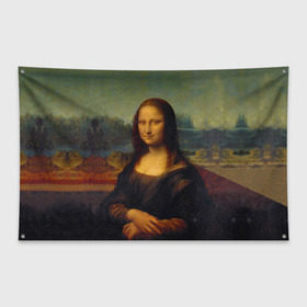Флаг-баннер с принтом Леонардо да Винчи - Мона Лиза в Петрозаводске, 100% полиэстер | размер 67 х 109 см, плотность ткани — 95 г/м2; по краям флага есть четыре люверса для крепления | картина | леонардо да винчи | лиза | мона | мона лиза | художник