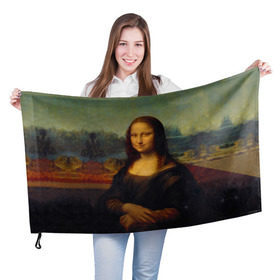 Флаг 3D с принтом Леонардо да Винчи - Мона Лиза в Петрозаводске, 100% полиэстер | плотность ткани — 95 г/м2, размер — 67 х 109 см. Принт наносится с одной стороны | картина | леонардо да винчи | лиза | мона | мона лиза | художник