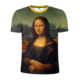 Мужская футболка 3D спортивная с принтом Леонардо да Винчи - Мона Лиза в Петрозаводске, 100% полиэстер с улучшенными характеристиками | приталенный силуэт, круглая горловина, широкие плечи, сужается к линии бедра | Тематика изображения на принте: картина | леонардо да винчи | лиза | мона | мона лиза | художник