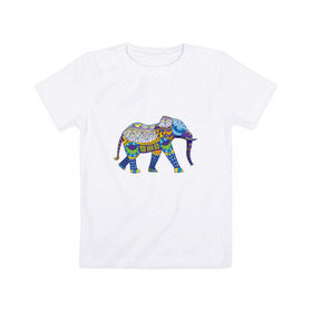 Детская футболка хлопок с принтом Слон. Мозаика. Индия в Петрозаводске, 100% хлопок | круглый вырез горловины, полуприлегающий силуэт, длина до линии бедер | Тематика изображения на принте: индия | мозаика | слон