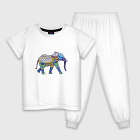 Детская пижама хлопок с принтом Слон. Мозаика. Индия в Петрозаводске, 100% хлопок |  брюки и футболка прямого кроя, без карманов, на брюках мягкая резинка на поясе и по низу штанин
 | индия | мозаика | слон