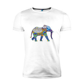 Мужская футболка премиум с принтом Слон. Мозаика. Индия в Петрозаводске, 92% хлопок, 8% лайкра | приталенный силуэт, круглый вырез ворота, длина до линии бедра, короткий рукав | индия | мозаика | слон