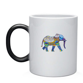 Кружка хамелеон с принтом Слон. Мозаика. Индия в Петрозаводске, керамика | меняет цвет при нагревании, емкость 330 мл | Тематика изображения на принте: индия | мозаика | слон