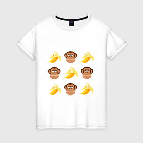 Женская футболка хлопок с принтом Обезьяна и банан в Петрозаводске, 100% хлопок | прямой крой, круглый вырез горловины, длина до линии бедер, слегка спущенное плечо | банан