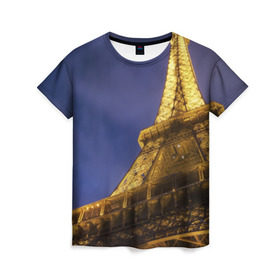 Женская футболка 3D с принтом Эйфелева башня в Петрозаводске, 100% полиэфир ( синтетическое хлопкоподобное полотно) | прямой крой, круглый вырез горловины, длина до линии бедер | париж | эйфелева башня