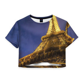 Женская футболка 3D укороченная с принтом Эйфелева башня в Петрозаводске, 100% полиэстер | круглая горловина, длина футболки до линии талии, рукава с отворотами | париж | эйфелева башня