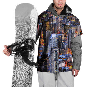 Накидка на куртку 3D с принтом Вечерний город в Петрозаводске, 100% полиэстер |  | ночь | огни | пейзаж