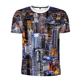 Мужская футболка 3D спортивная с принтом Вечерний город в Петрозаводске, 100% полиэстер с улучшенными характеристиками | приталенный силуэт, круглая горловина, широкие плечи, сужается к линии бедра | ночь | огни | пейзаж