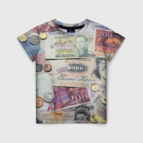 Детская футболка 3D с принтом Pounds в Петрозаводске, 100% гипоаллергенный полиэфир | прямой крой, круглый вырез горловины, длина до линии бедер, чуть спущенное плечо, ткань немного тянется | Тематика изображения на принте: money | pound | деньги | фунты
