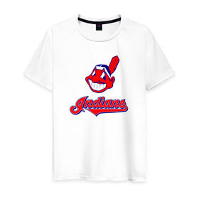 Мужская футболка хлопок с принтом Cleveland Indians в Петрозаводске, 100% хлопок | прямой крой, круглый вырез горловины, длина до линии бедер, слегка спущенное плечо. | 
