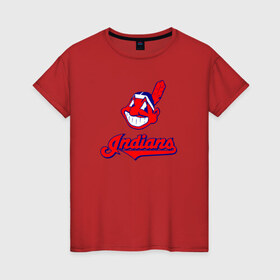 Женская футболка хлопок с принтом Cleveland Indians в Петрозаводске, 100% хлопок | прямой крой, круглый вырез горловины, длина до линии бедер, слегка спущенное плечо | 
