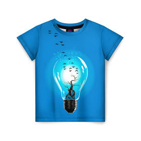 Детская футболка 3D с принтом Лампочка в Петрозаводске, 100% гипоаллергенный полиэфир | прямой крой, круглый вырез горловины, длина до линии бедер, чуть спущенное плечо, ткань немного тянется | Тематика изображения на принте: дерево | лампочка | птицы