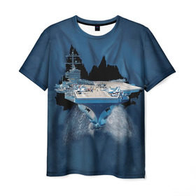 Мужская футболка 3D с принтом Авианосец в Петрозаводске, 100% полиэфир | прямой крой, круглый вырез горловины, длина до линии бедер | mountain | авианосец | адмирал | корабль | кузнецов | маунтин