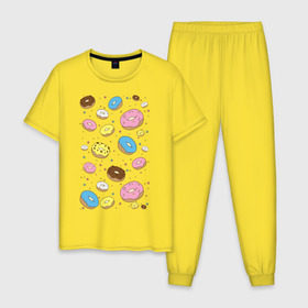 Мужская пижама хлопок с принтом Пончики в Петрозаводске, 100% хлопок | брюки и футболка прямого кроя, без карманов, на брюках мягкая резинка на поясе и по низу штанин
 | Тематика изображения на принте: гомер