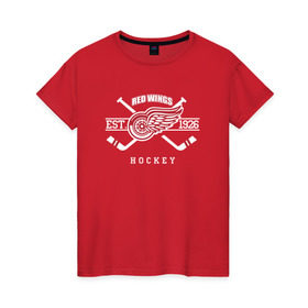 Женская футболка хлопок с принтом Detroit red wings в Петрозаводске, 100% хлопок | прямой крой, круглый вырез горловины, длина до линии бедер, слегка спущенное плечо | detroit | detroit red wings | red wings | спорт | хоккей