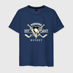 Мужская футболка хлопок с принтом Pittsburgh Penguins в Петрозаводске, 100% хлопок | прямой крой, круглый вырез горловины, длина до линии бедер, слегка спущенное плечо. | Тематика изображения на принте: penguins | pittsburgh | pittsburgh penguins | спорт | хоккей