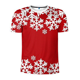 Мужская футболка 3D спортивная с принтом Снежинки в Петрозаводске, 100% полиэстер с улучшенными характеристиками | приталенный силуэт, круглая горловина, широкие плечи, сужается к линии бедра | new year | snowflake | sweater | winter | зима | новый год | рождество | с новым годом | сhristmas | свитер | снежинка