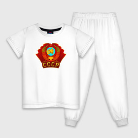 Детская пижама хлопок с принтом Герб СССР в Петрозаводске, 100% хлопок |  брюки и футболка прямого кроя, без карманов, на брюках мягкая резинка на поясе и по низу штанин
 | ussr | кпрф | кпсс | россия | серп и молот | союз | флаг