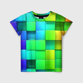 Детская футболка 3D с принтом Кубики в Петрозаводске, 100% гипоаллергенный полиэфир | прямой крой, круглый вырез горловины, длина до линии бедер, чуть спущенное плечо, ткань немного тянется | абстракции | геометрия
