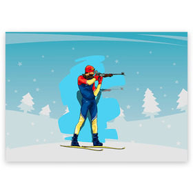 Поздравительная открытка с принтом Биатлон в Петрозаводске, 100% бумага | плотность бумаги 280 г/м2, матовая, на обратной стороне линовка и место для марки
 | biathlon | sport | winter | биатлон | биатлонисты | зимние виды спорта | спорт | стрельба