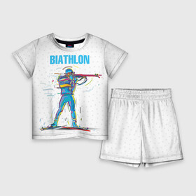 Детский костюм с шортами 3D с принтом Биатлон в Петрозаводске,  |  | biathlon | sport | winter | биатлон | биатлонисты | зимние виды спорта | спорт | стрельба