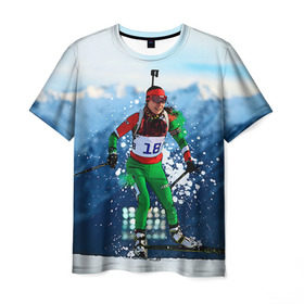 Мужская футболка 3D с принтом Биатлон в Петрозаводске, 100% полиэфир | прямой крой, круглый вырез горловины, длина до линии бедер | biathlon | sport | winter | биатлон | биатлонисты | зимние виды спорта | спорт | стрельба
