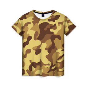 Женская футболка 3D с принтом Пустынный камуфляж в Петрозаводске, 100% полиэфир ( синтетическое хлопкоподобное полотно) | прямой крой, круглый вырез горловины, длина до линии бедер | camo | camouflage | military | камо