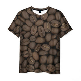 Мужская футболка 3D с принтом Кофе в Петрозаводске, 100% полиэфир | прямой крой, круглый вырез горловины, длина до линии бедер | зёр | зерно | кофе | макро | обои | текстуры | фон | фото