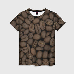 Женская футболка 3D с принтом Кофе в Петрозаводске, 100% полиэфир ( синтетическое хлопкоподобное полотно) | прямой крой, круглый вырез горловины, длина до линии бедер | зёр | зерно | кофе | макро | обои | текстуры | фон | фото