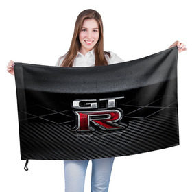 Флаг 3D с принтом Nissan GTR в Петрозаводске, 100% полиэстер | плотность ткани — 95 г/м2, размер — 67 х 109 см. Принт наносится с одной стороны | gtr | nismo | nissan | nissan gtr | гтр | низмо | ниссан