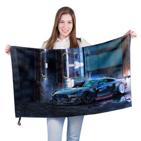 Флаг 3D с принтом Nissan GTR R35 в Петрозаводске, 100% полиэстер | плотность ткани — 95 г/м2, размер — 67 х 109 см. Принт наносится с одной стороны | gtr | nismo | nissan | nissan gtr | r35 | гтр | низмо | ниссан