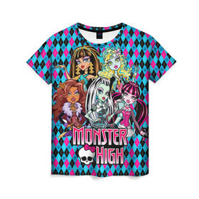 Женская футболка 3D с принтом Monster High в Петрозаводске, 100% полиэфир ( синтетическое хлопкоподобное полотно) | прямой крой, круглый вырез горловины, длина до линии бедер | монстер хай