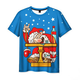 Мужская футболка 3D с принтом Дед мороз в Петрозаводске, 100% полиэфир | прямой крой, круглый вырез горловины, длина до линии бедер | happy new year | new year | santa | santa claus | дед мороз | новый год | с новым годом | санта клаус | снежинки