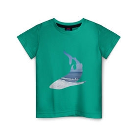 Детская футболка хлопок с принтом Winter shark в Петрозаводске, 100% хлопок | круглый вырез горловины, полуприлегающий силуэт, длина до линии бедер | Тематика изображения на принте: акула | зима | лед | пляж