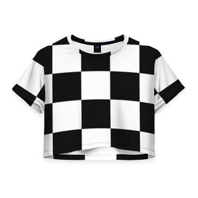 Женская футболка 3D укороченная с принтом Клетка в Петрозаводске, 100% полиэстер | круглая горловина, длина футболки до линии талии, рукава с отворотами | белый | черно белый | черный | шахматная