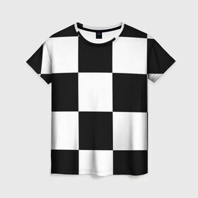 Женская футболка 3D с принтом Клетка в Петрозаводске, 100% полиэфир ( синтетическое хлопкоподобное полотно) | прямой крой, круглый вырез горловины, длина до линии бедер | белый | черно белый | черный | шахматная