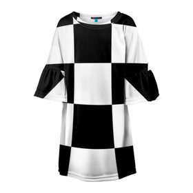 Детское платье 3D с принтом Клетка в Петрозаводске, 100% полиэстер | прямой силуэт, чуть расширенный к низу. Круглая горловина, на рукавах — воланы | Тематика изображения на принте: белый | черно белый | черный | шахматная