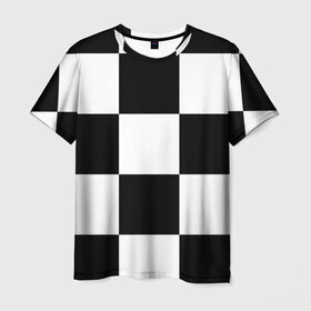 Мужская футболка 3D с принтом Клетка в Петрозаводске, 100% полиэфир | прямой крой, круглый вырез горловины, длина до линии бедер | белый | черно белый | черный | шахматная
